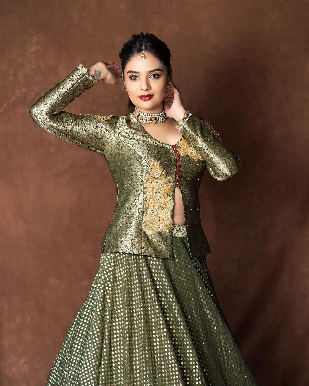 ETV Actress Sreemukhi in Green Lehenga Choli